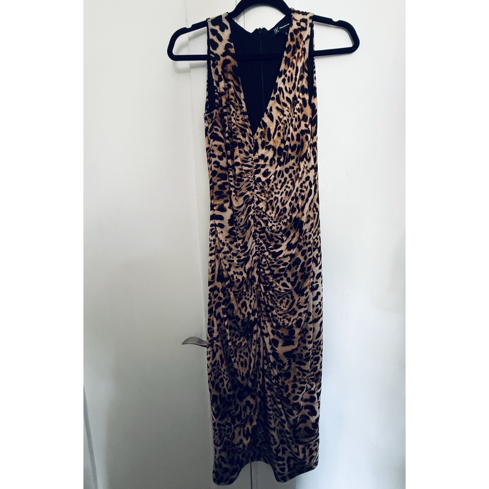 INC International Concepts Leopard Print Ruched Midi Dress Y2K Bodycon Small